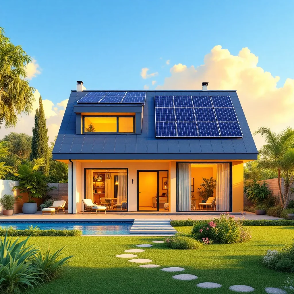 Casa con paneles solares