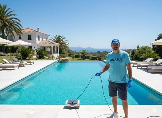 Worker with Pool Cleaner